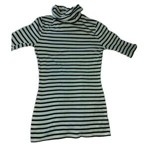 VTG Merona Woman’s Size Small Shirt Turtleneck Short Sleeve Black White Striped